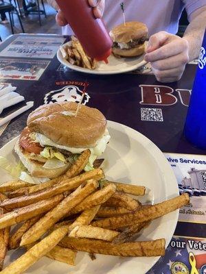 Pepper Jack cheese burger hand cut fries