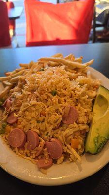 Arroz con Pollo (has sliced hotdogs)