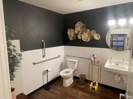 There is a spacious clean  restroom to use if you need to change after work.