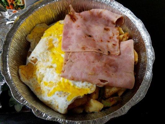 Two Fried Eggs with Ham...came with potatoes underneath