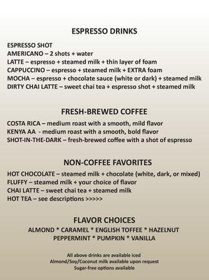 Coffee Truck Menu - page 1