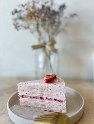 Strawberry Millie Crepe Cake Slice $14