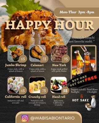 Happy Hour!! Selected Beer buy 1 get 1 free! Every Monday to Thursday 3 pm to 8 pm!