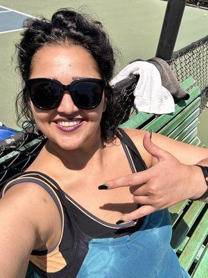 New me in tennis court racing with men