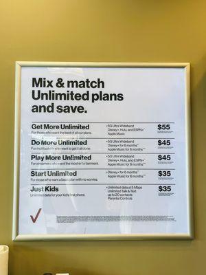 Mix & Match unlimited plans (Nov 2020)