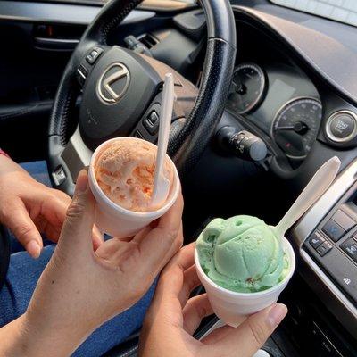 Orange pineapple and pistachio in a kiddie cup