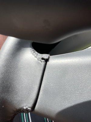 Leather coming out of the steering wheel