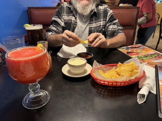 Strawberry Margaritas Cheese Dip and tortillas