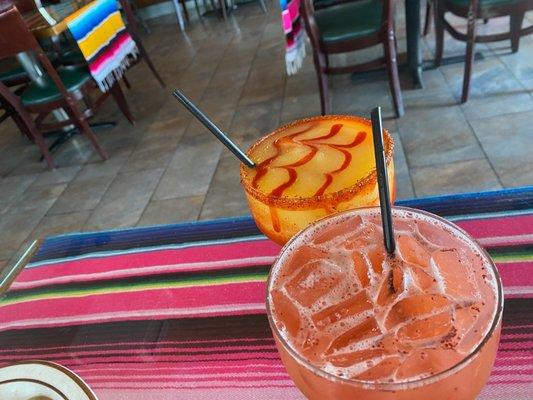 Mangoneada (top) strawberry margarita (bottom)