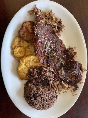 Vaca Frita with Congris (mixed rice) and Tostones