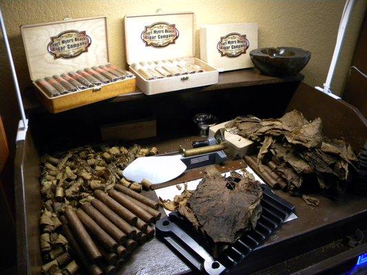 Our cigar rolling station.