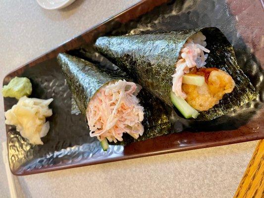 crab & tempura hand rolls