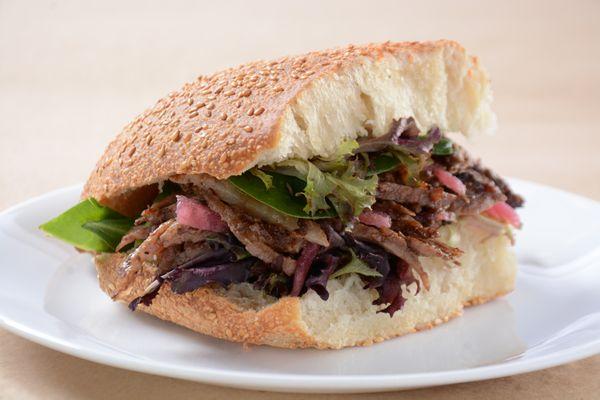 Beef and Lamb Döner Sandwich with Pickled Vegetables and Tomato Sauce