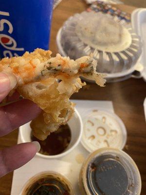 Shrimp tempura not cleaned out.