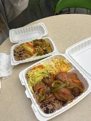 Large Chicken Fricasse Plate with Mac and Cheese and Cabbage  Small Curry Chicken with Cabbage