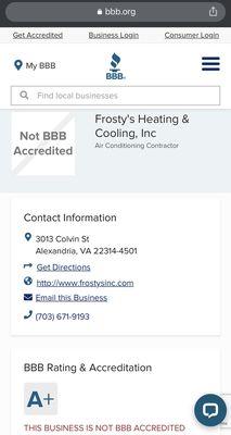 Frosty's is not BBB accredited as their Yelp pictures strongly suggest.