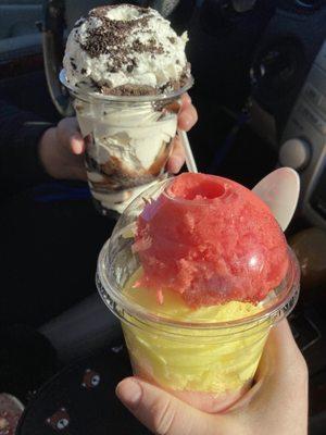 Oreo cheesecake sundae and whadder ice (watermelon, pineapple, cotton candy)