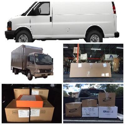 Cars- For your small packages
Vans- For your cartons and larger pieces
Box Trucks with lift-gate: For cargo service up to 25,000 pounds