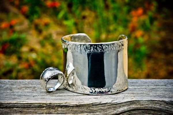 Sterling Silver melted edge cuff with matching ring