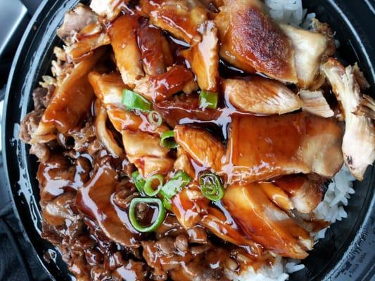 Chicken and steak rice bowl