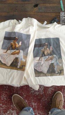 A comparison of two of the same shirts. The one on the right looks horrible and I won't be able to sell it at all.