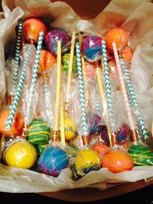 Assorted Colorful Cake Pops with Chevron Sticks by TK Cake Pops