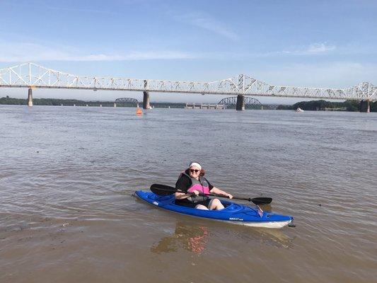 Memorial Day 2017 -- Missy's 1st time 'yakin!  Perfect timing with all the police, firemen and coast guard folks patrolling the water.