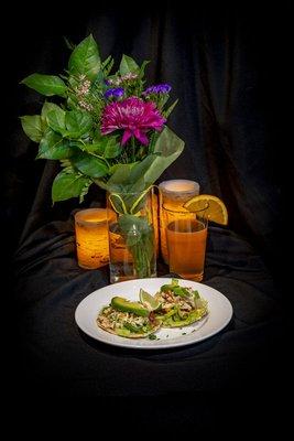 Our crab tostadas are made with fresh Alaskan rockfish, tomato, onion and cilantro served with corn tortilla chips.