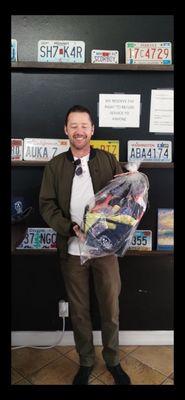 Congrats to Patrick, lucky winner of Quick Plates raffle a basket of merch and automobile supplies and accessories!