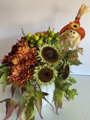 White pumpkin with green sunflowers. !!!