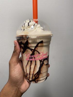 Nondairy white mocha frappe with fudge