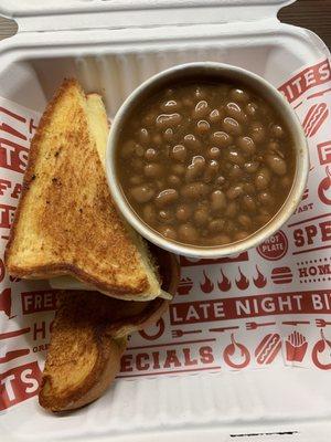 Cold grilled cheese and gross baked beans