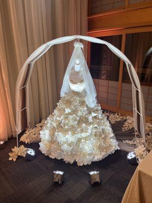 Wedding dress, origami exhibit, display, lighting