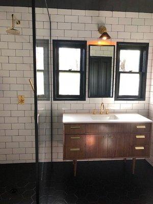 48" Custom Walnut Undermount Brass Vanity