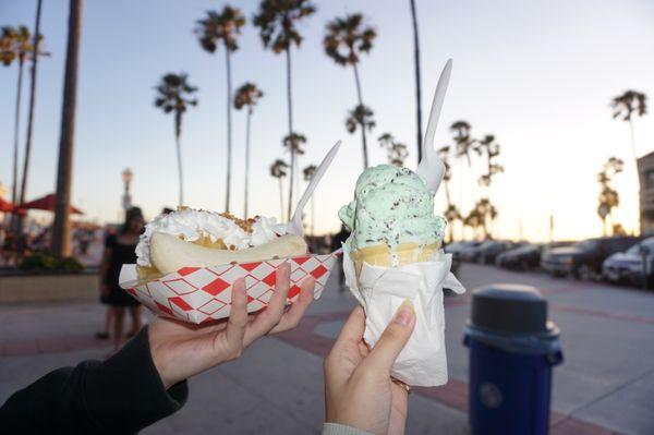 Banana Split Sundae, Mint Chip Ice Cream Cone