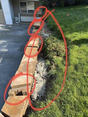 When building the wall they damage the lawn and left debris which can never recover the lawns previous condition