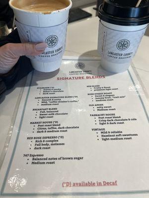 Coffee menu