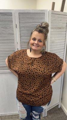 Brown shirt with Black poka dots