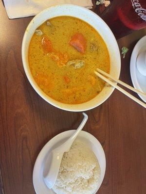 Chicken curry with steamed rice