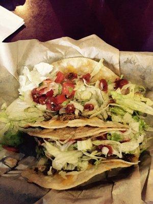 Beef and chicken taco's! They fry cheese on the outside of the shells!