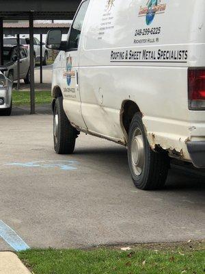 It would be nice if the crew didn't block handicapped parking on the job site.