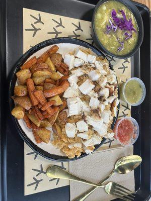 White meat chicken bowl, mixed veg, chicken pozole