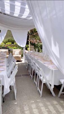 Rental chairs, tables, and tablecloths.