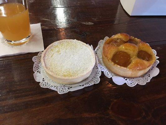 Key lime tart and apricot-almond tart