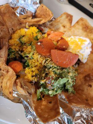 Steak taco salad(no olives) with some hot carrots...yum!