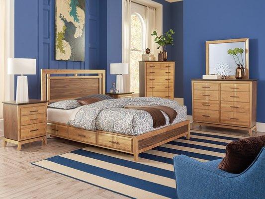 Whittier Wood Products, Addison Bedroom Group, made of Solid Wood Alder and Black Walnut.