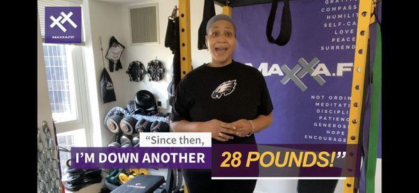 Client Connie has lost over 28 pounds training with MaxxaFit after plateauing at a 20 pound loss!