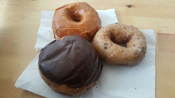 Chocolate custard donut, Maple donut & Blueberry donut. Soft & fluffy donuts!!!