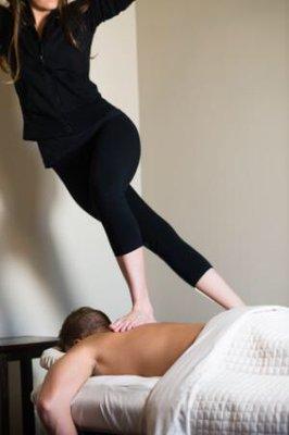 Ashiatsu barefoot massage. This treatment provides pressure and relaxation.