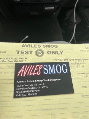 Business card smog check paperwork